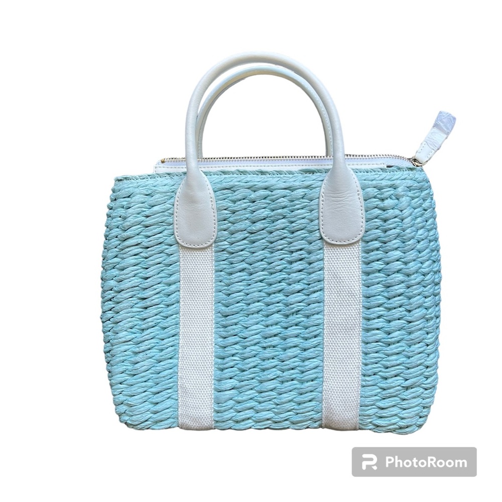Talbots Sky Blue Corded Paper Straw Bag